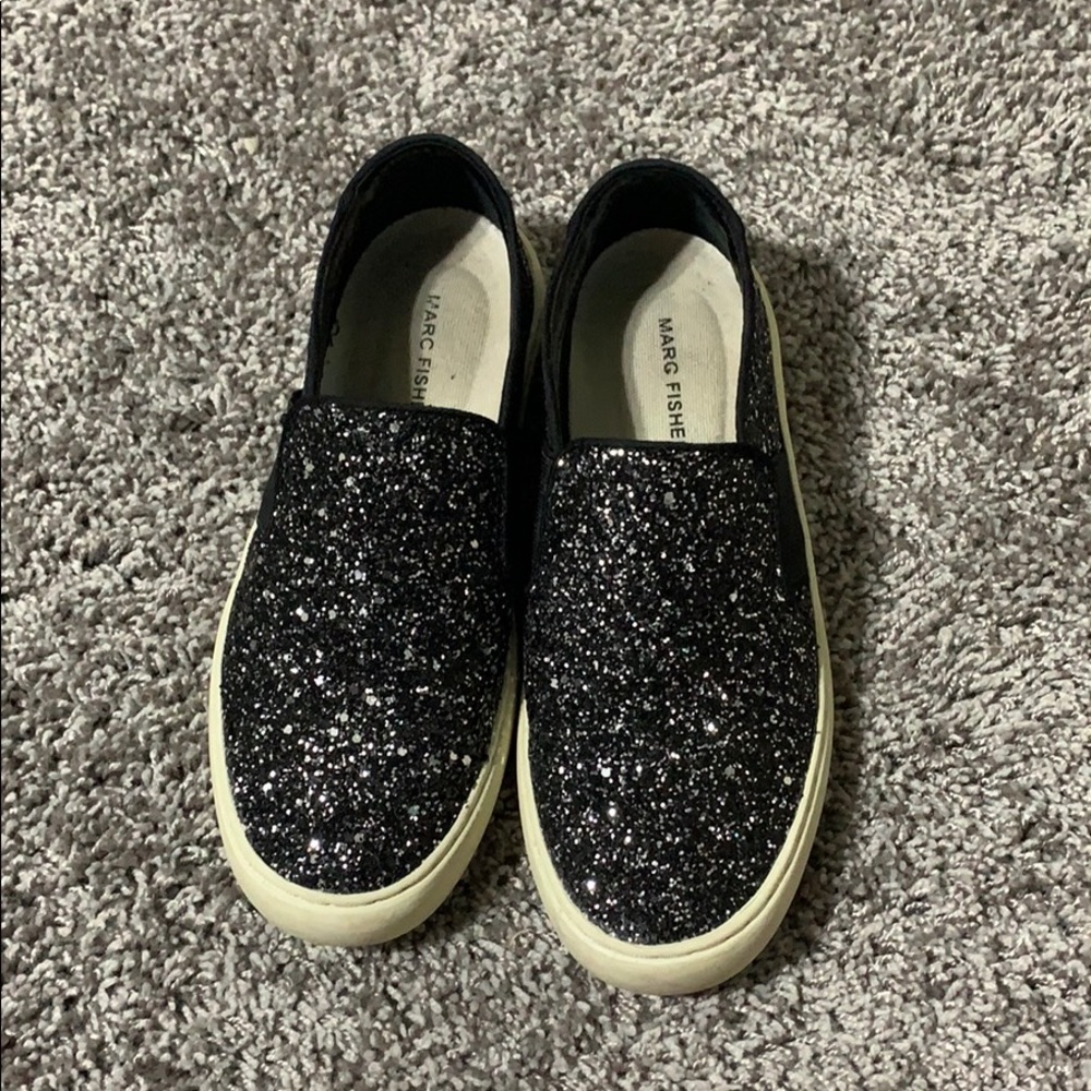 sparkling black slip on shoes